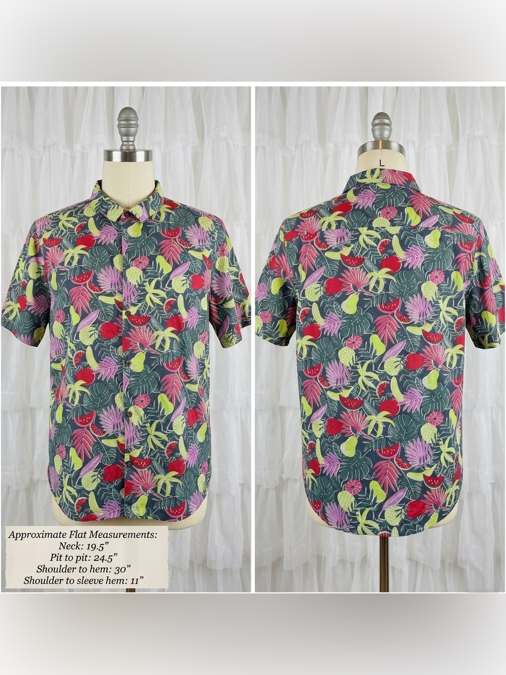 US Surf Club Oahu Hawaii Men’s Short Sleeve Aloha Fruit Collard Shirt Large